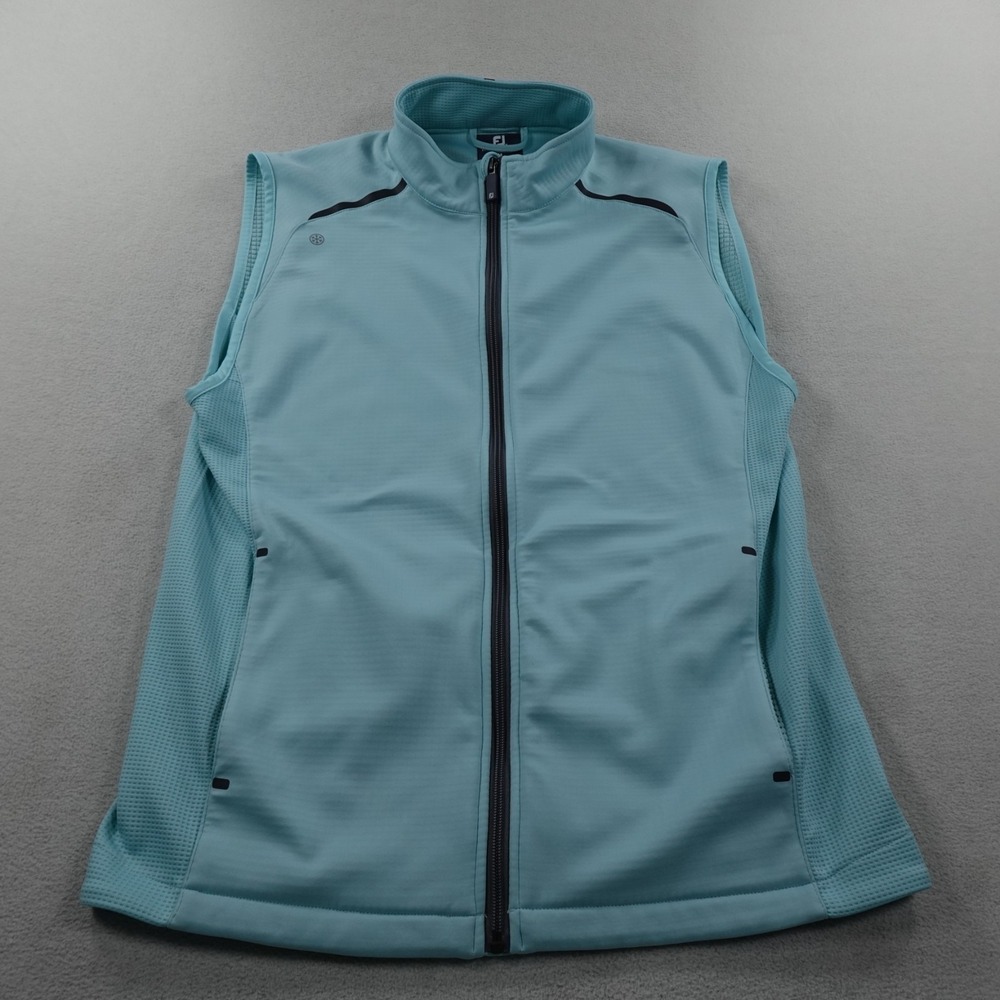 Footjoy Thermo Series Vest Mens Medium Blue Full Zip Grid Fleece Golf Mock Neck